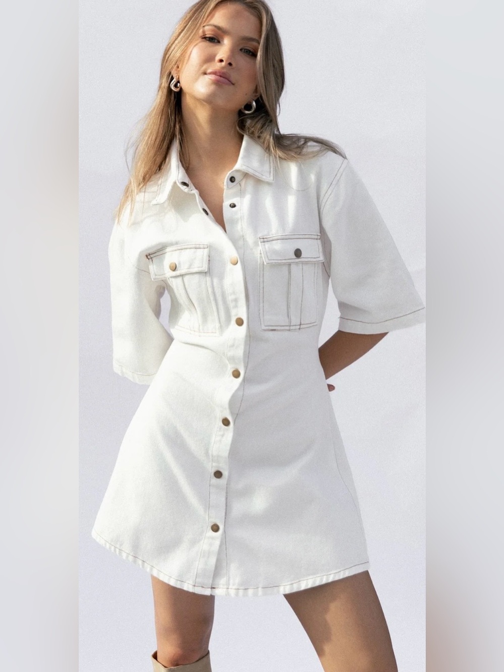 Petal and Pup Hailey denim mini dress white size 6